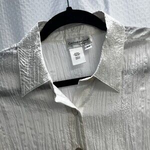 Coldwater Creek Women’s 100% Silk Ivory Crinkle Classic Career Blouse Med